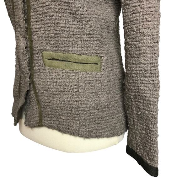 Isabel Marant Taupe Boucle Tweed Woven Snap Button Leather Trim Coat Jacket 0 - Picture 11 of 16